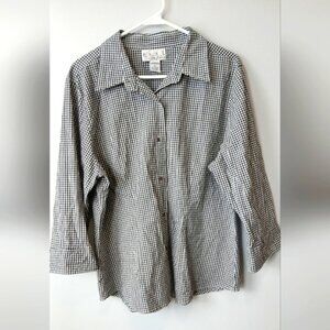 Real Comfort Black & White Gingham Button Down Shirt Woman's XL Office Casual